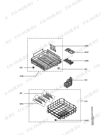 Взрыв-схема посудомоечной машины Privileg 40450 -W10438 - Схема узла Baskets, tubes 061